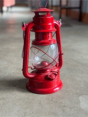 Red Vintage Real Oil Lantern with Handle Used and Rare